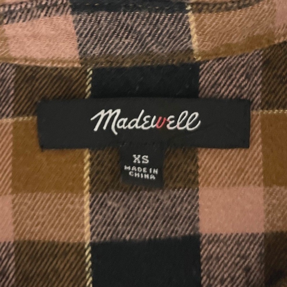 Madewell Preppy Plaid Flannel Button Down Shirt Brown Tan Black Cotton Size XS - Picture 4 of 9
